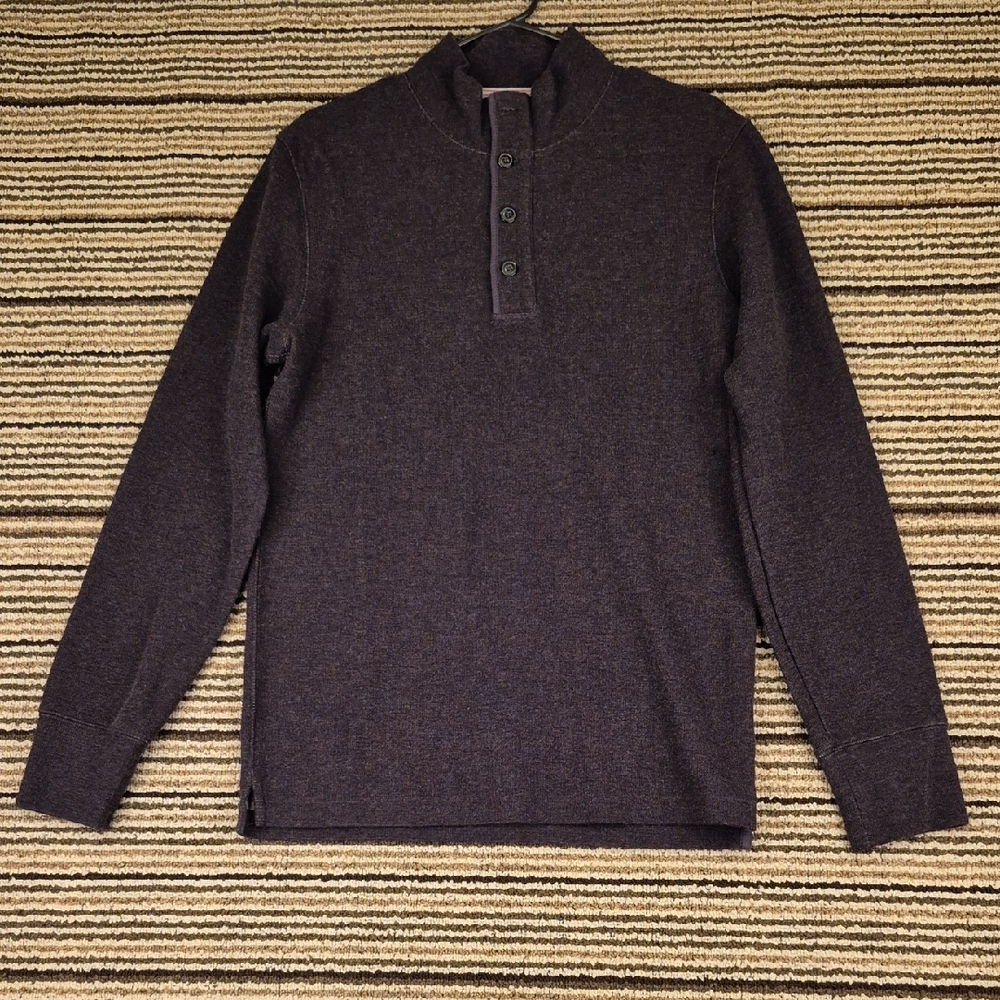 RELWEN Dark Grey Weave Cotton Mens Small Half Button Pullover Sweater